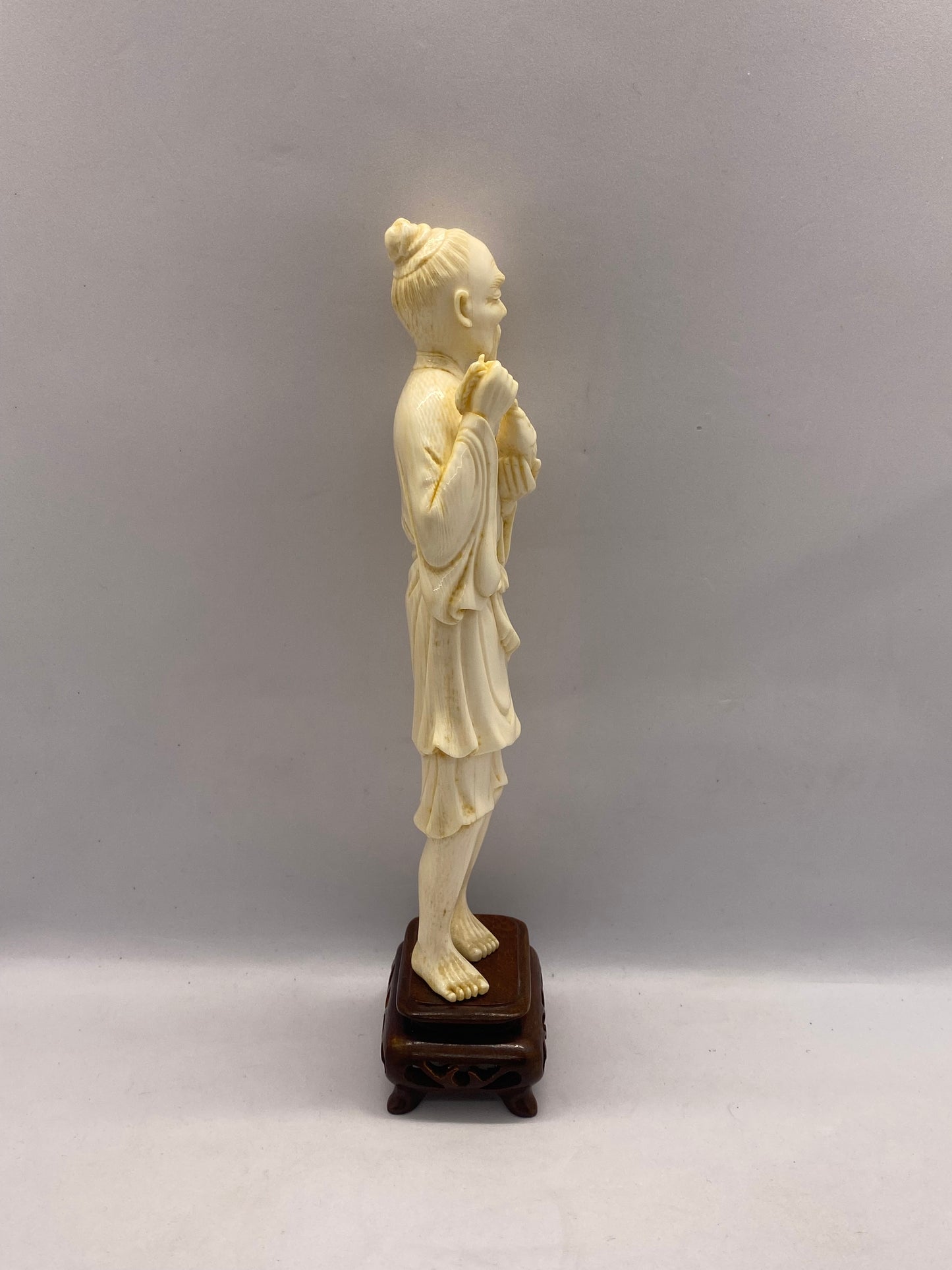 Large Antique Japanese Ivory Statue of Fisherman with Catch