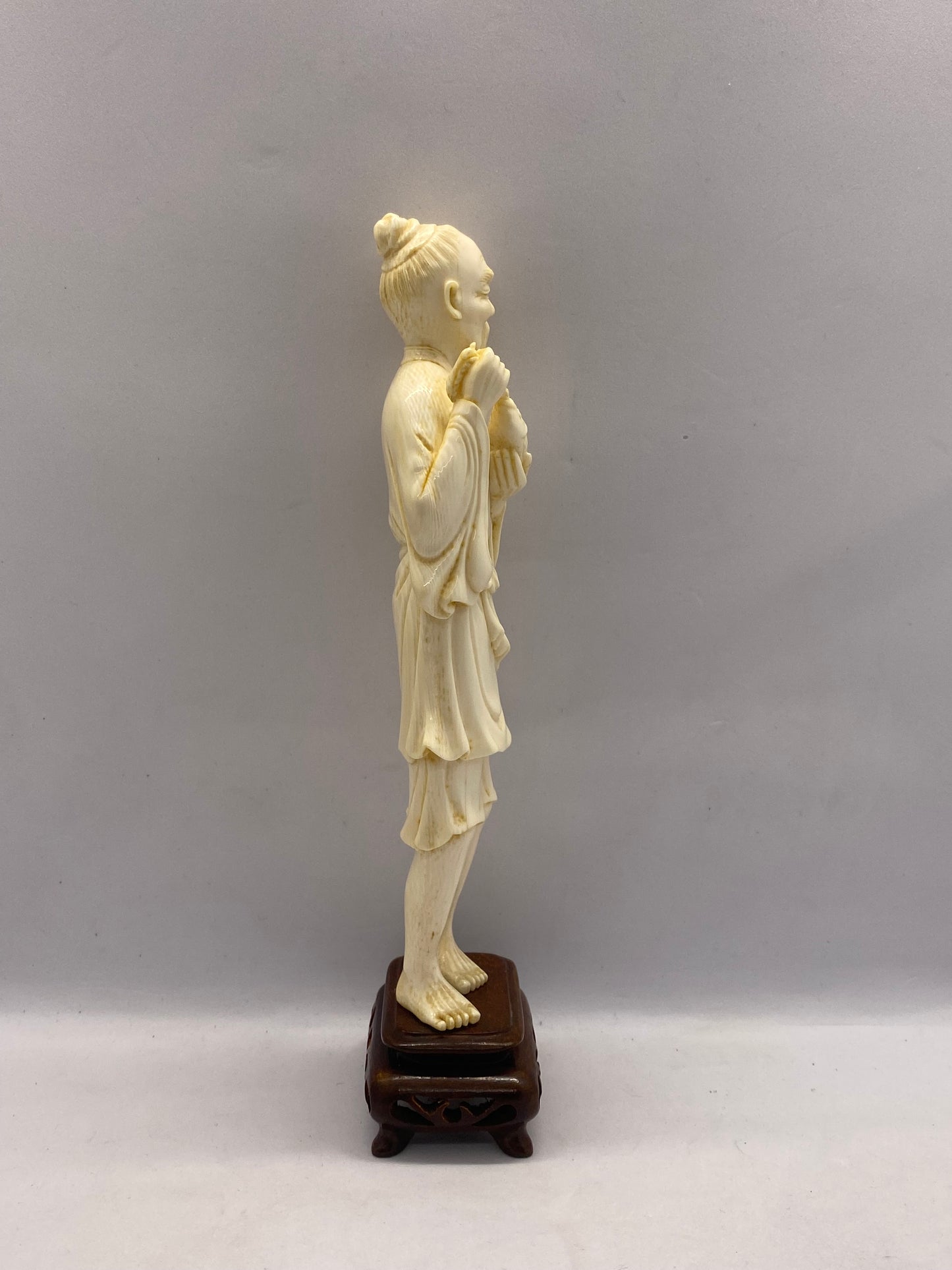 Large Antique Japanese Ivory Statue of Fisherman with Catch