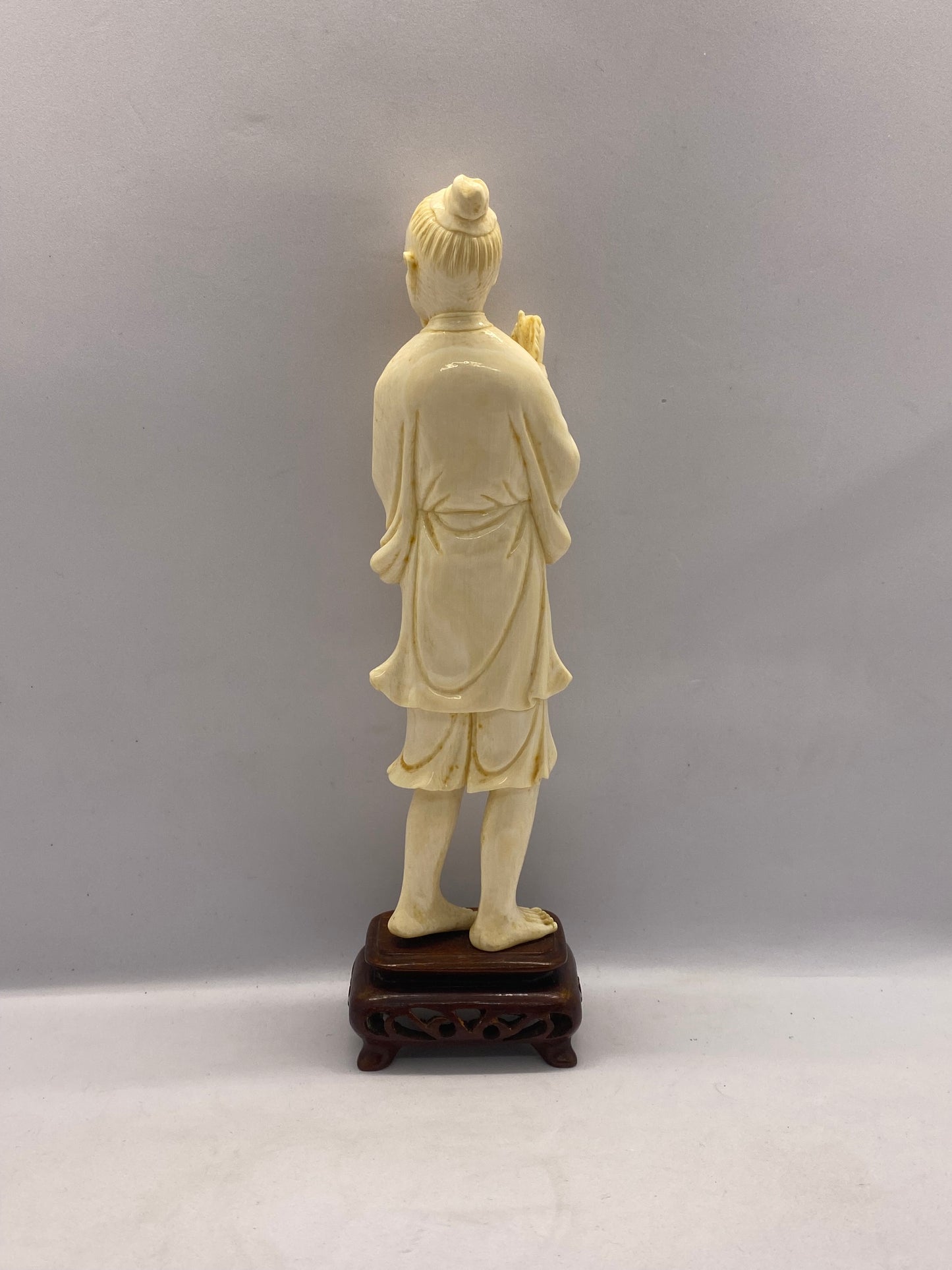 Large Antique Japanese Ivory Statue of Fisherman with Catch