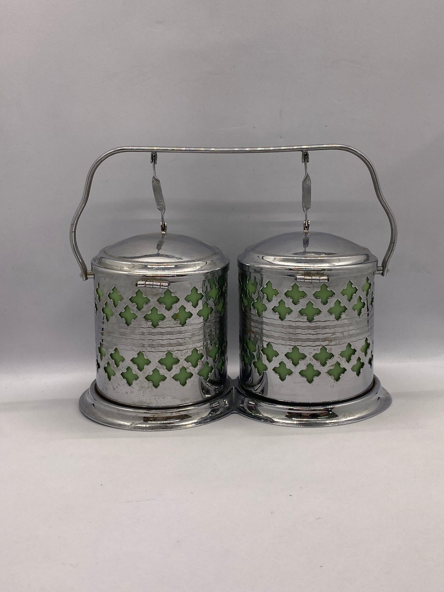 1930s to 40s Art Deco Chrome and Early Celluloid Plastic Preserves Pots