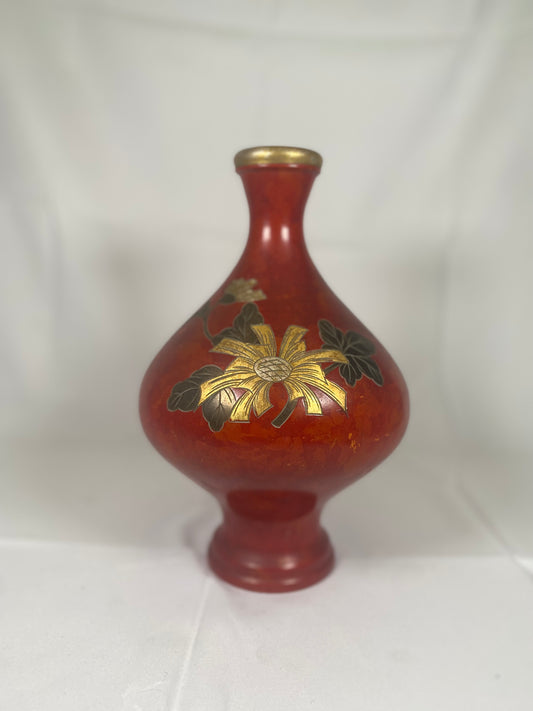 1920 年代明治末期至昭和初年 胜峰祥峰所作彩绘铜花瓶