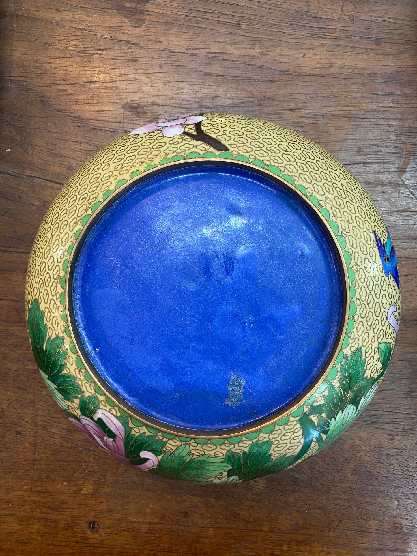 20th Century Chinese Golden Yellow Floral Cloisonné Bowl