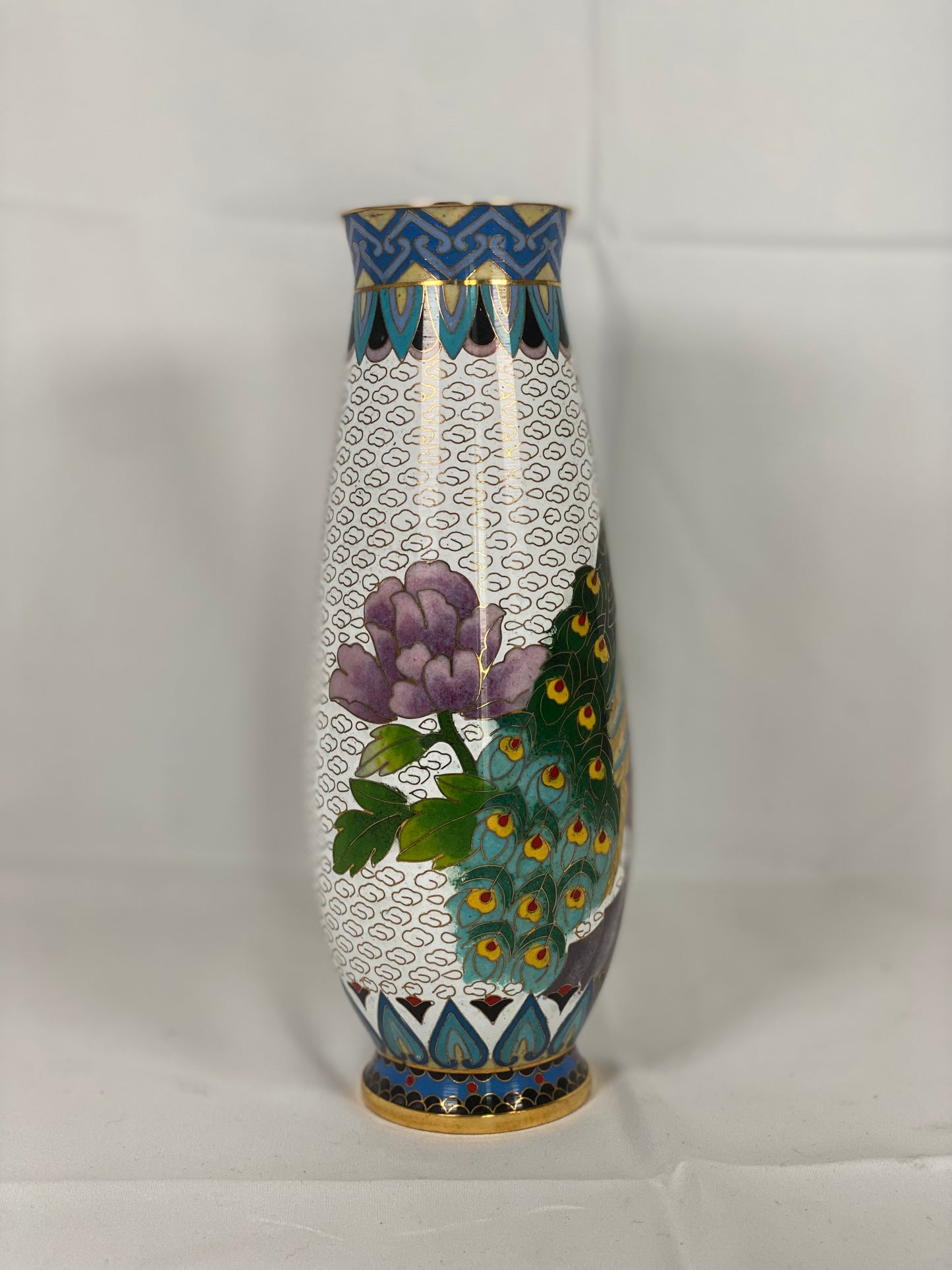 Pair of 20th Century Chinese Peacock Couple Cloisonné Vases