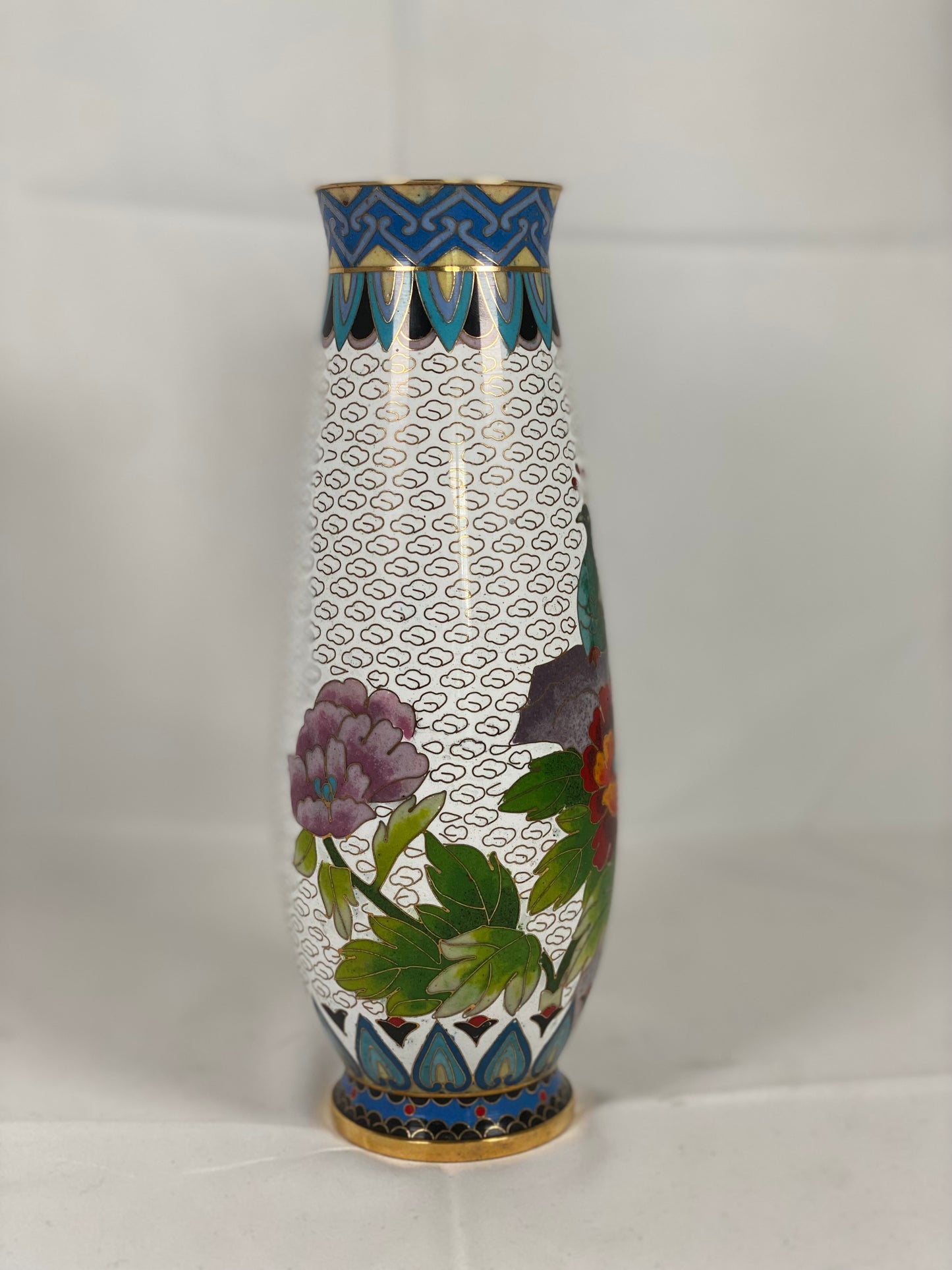 Pair of 20th Century Chinese Peacock Couple Cloisonné Vases