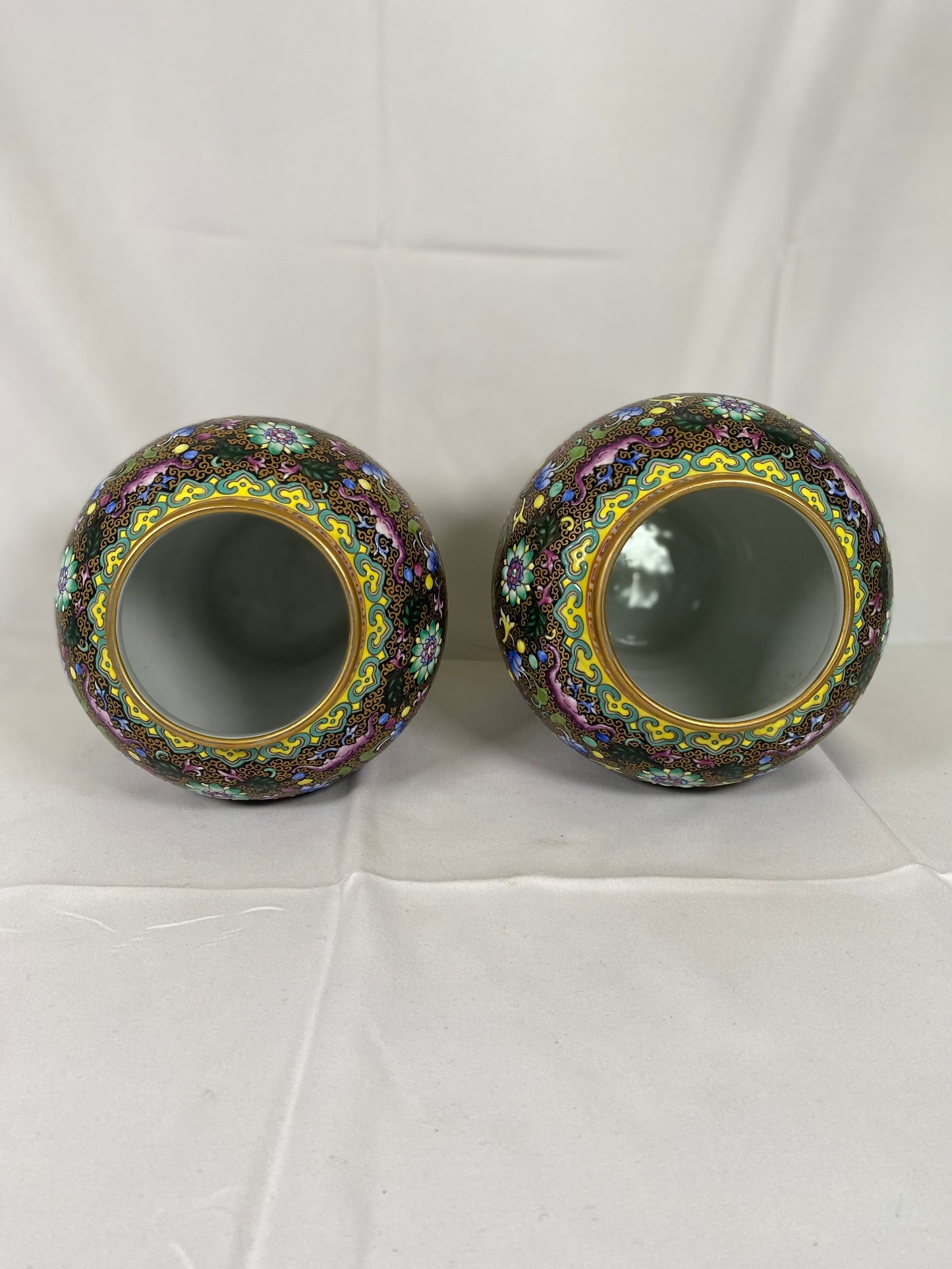 Pair of Jingdezhen Hand-Painted Black and Gold Ginger Jars circa 1960s to 70s