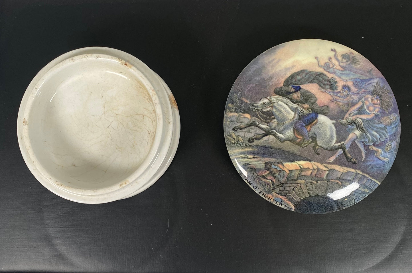 Mid-19th Century Rare Tam O'Shanter Prattware Pot Lid and Base