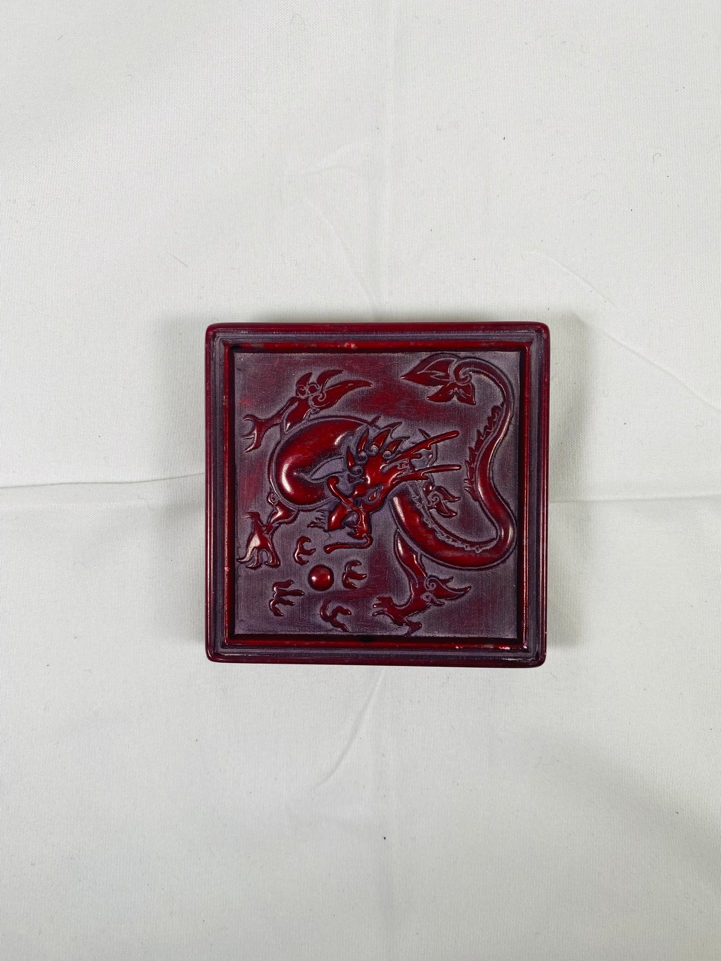 Rare Chinese Republic Period Chicken Blood Jade Seal with Red Soapstone Box