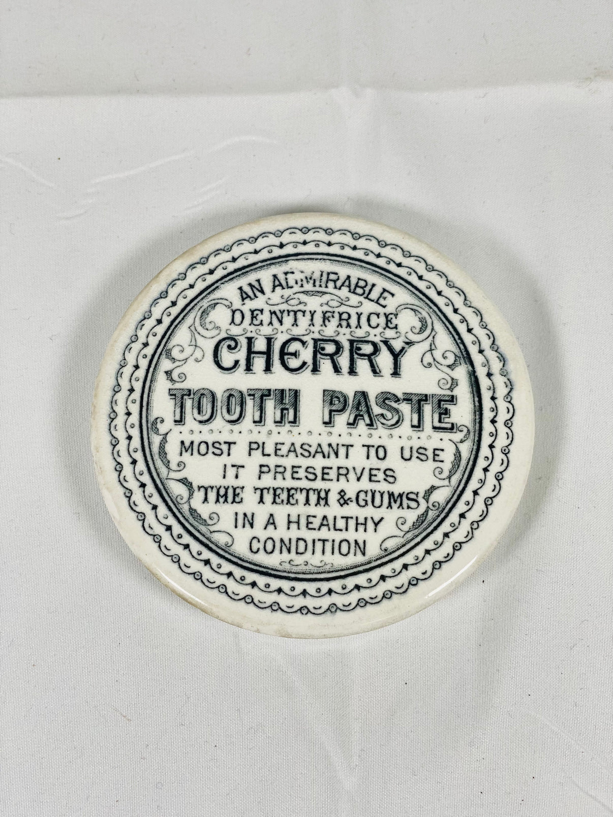 Late 19th Century Victorian Transferware Cherry Toothpaste Pot Lid