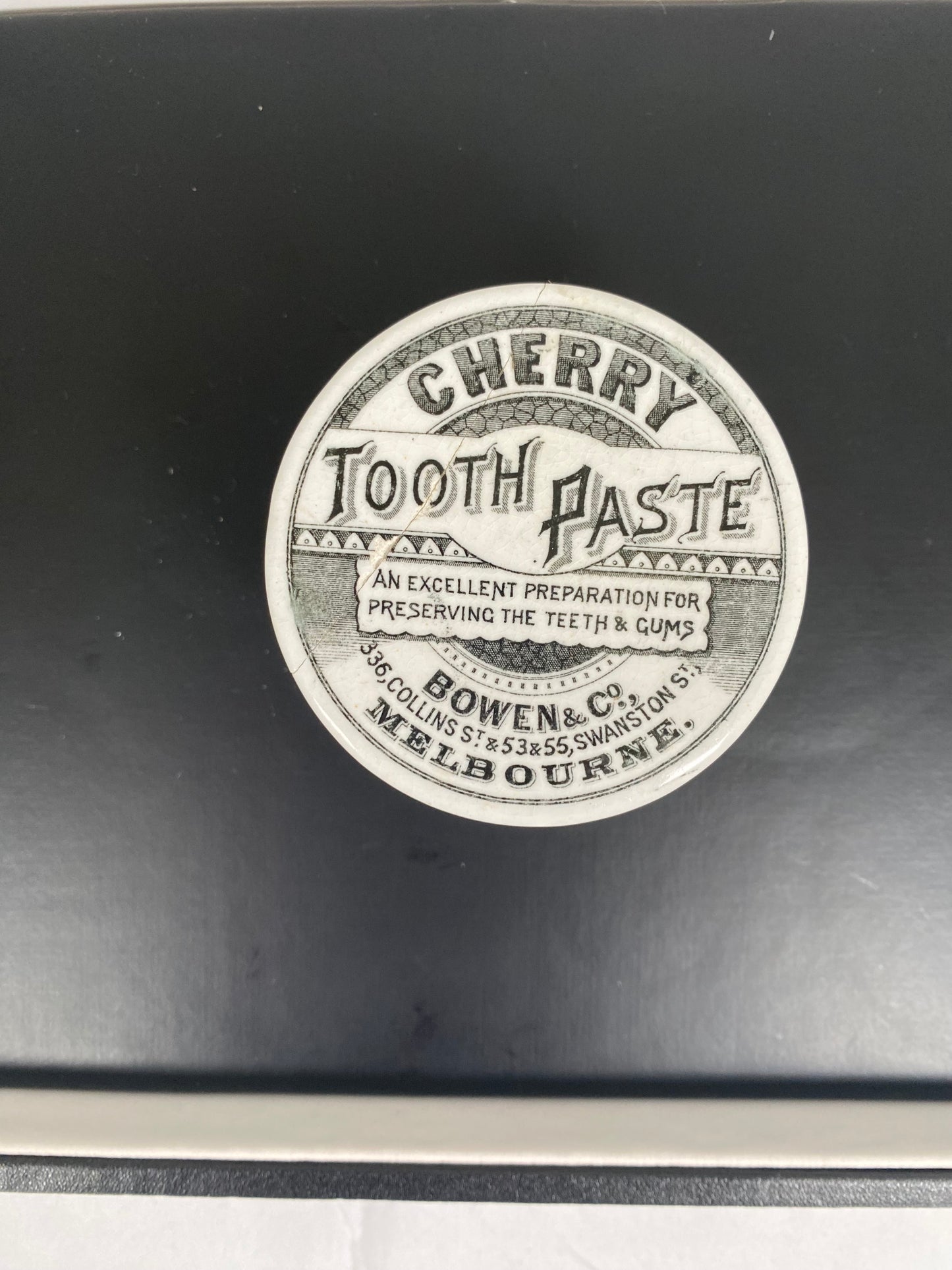 Rare Australian Bowen and Co Melbourne Toothpaste Pot Lid and Base, As Is, Repaired