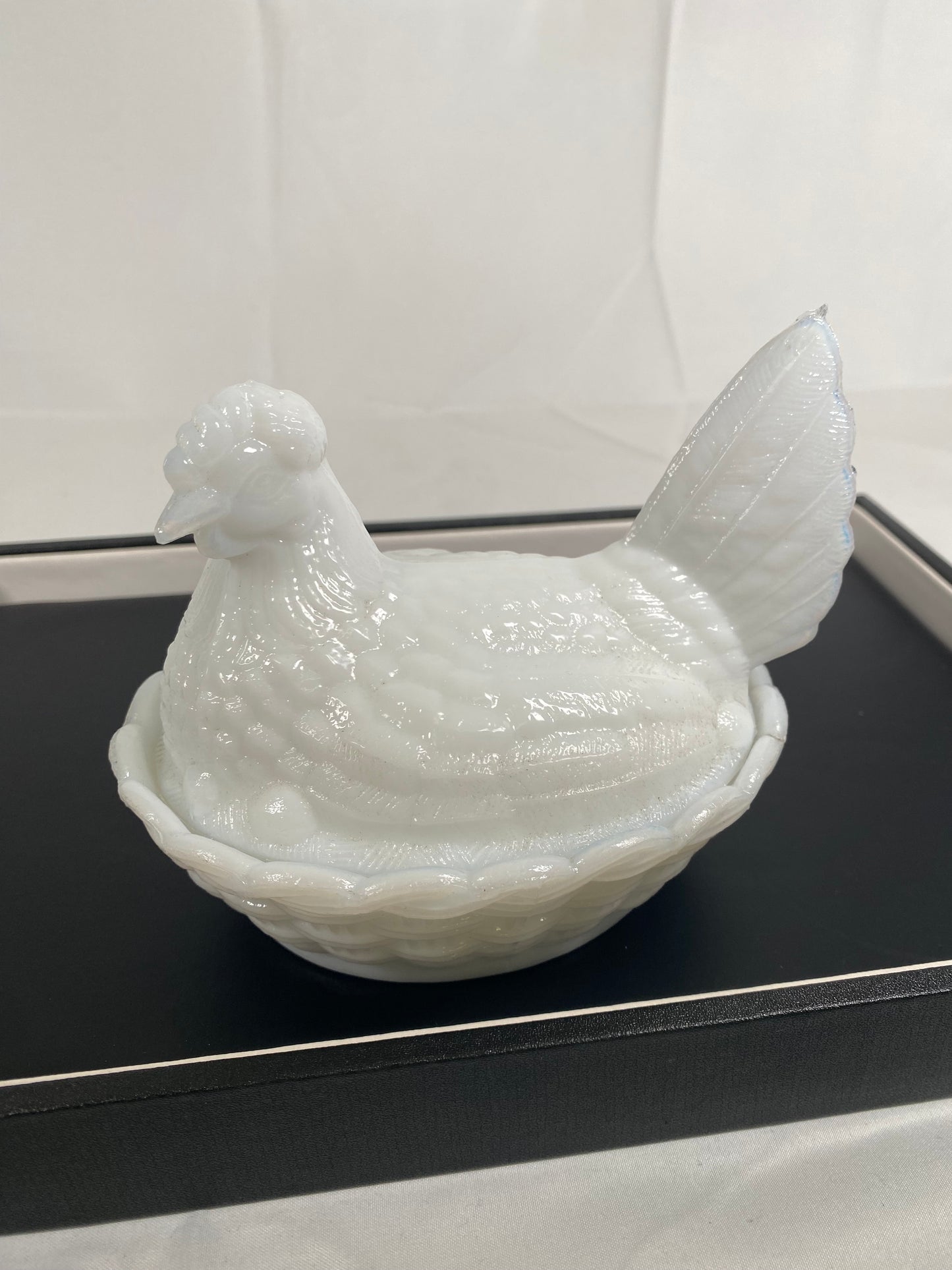 Vintage possibly Antique Large French Opaline Milk Glass Hen on Nest