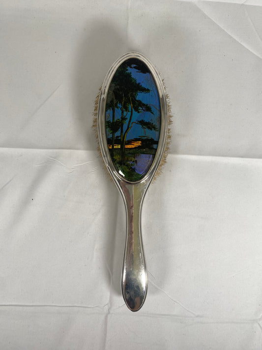 Art Deco Thomas L Mott Morpho Wing Hairbrush, Handpainted by Dorothy Buckley