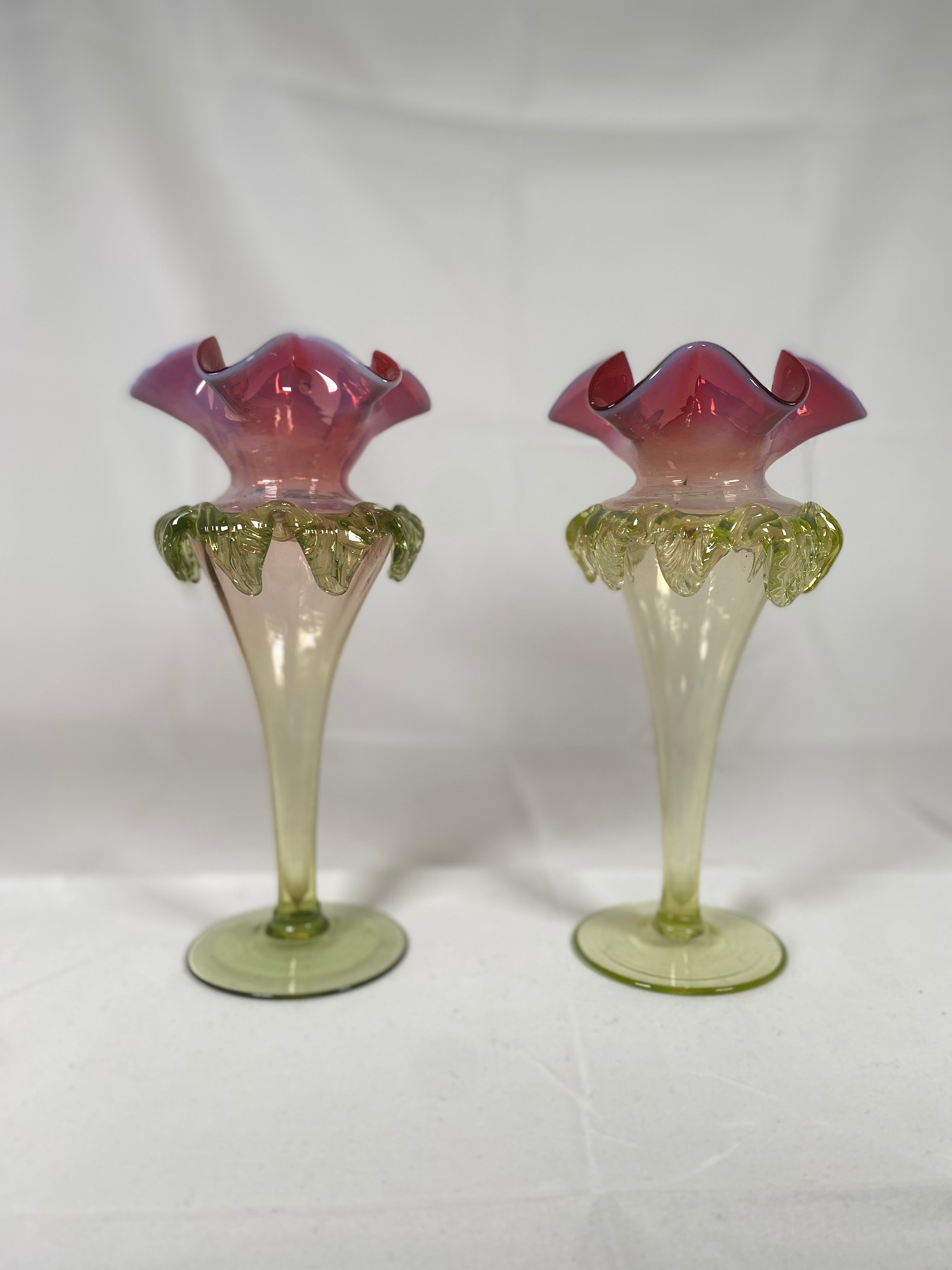 Victorian Era Cranberry selling Glass Pair of Vases