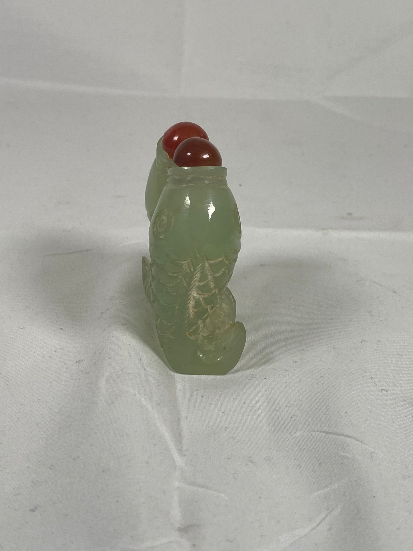 19th century Antique Chinese Double Carp Fish-Form Celadon Jade Snuff Bottle