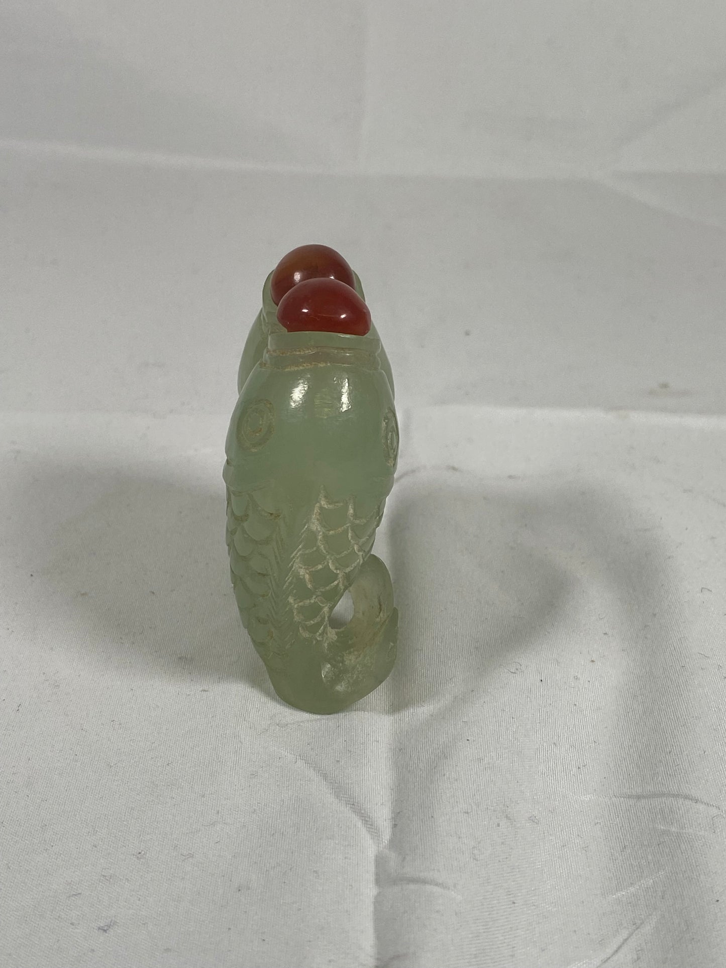 19th century Antique Chinese Double Carp Fish-Form Celadon Jade Snuff Bottle