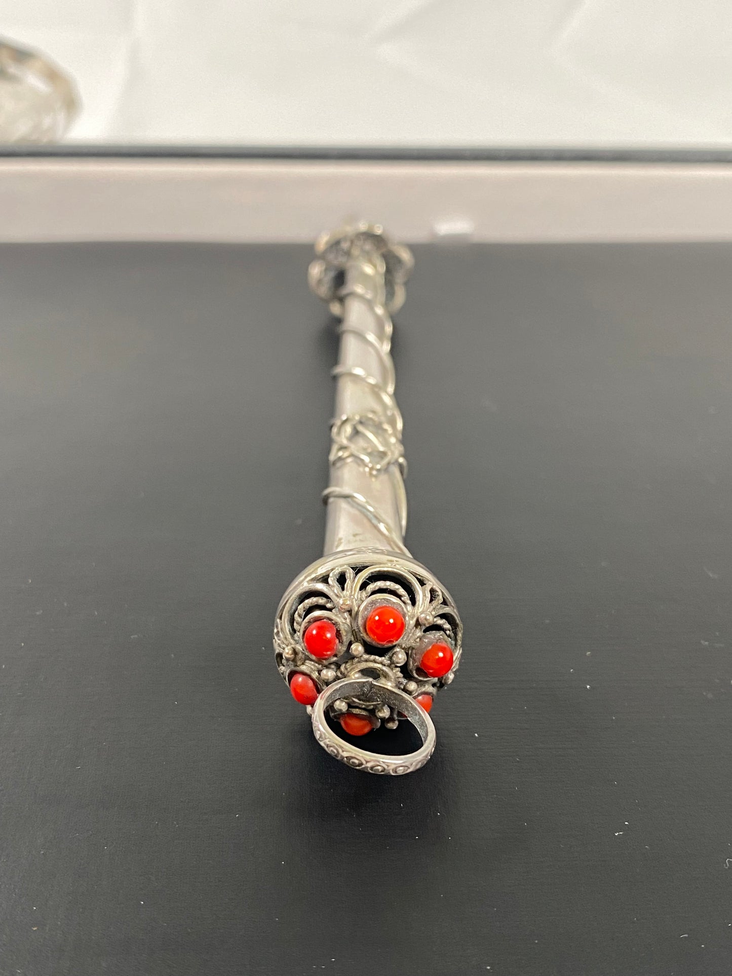 Late 19th century Russian Silver with Coral Beads Yad Torah Pointer, Rare Antique Judaica