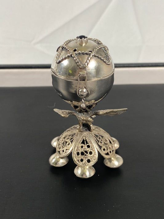 Late 19th c. Russian Silver Besamim Spice Tower with Eagle Motif and Filigree Detail