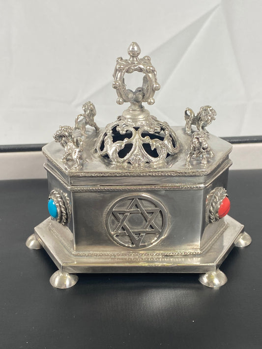 Excellent Late 19th c. Russian Silver Besamim Spice Chest with Lion Finials , Rare Antique Judaica