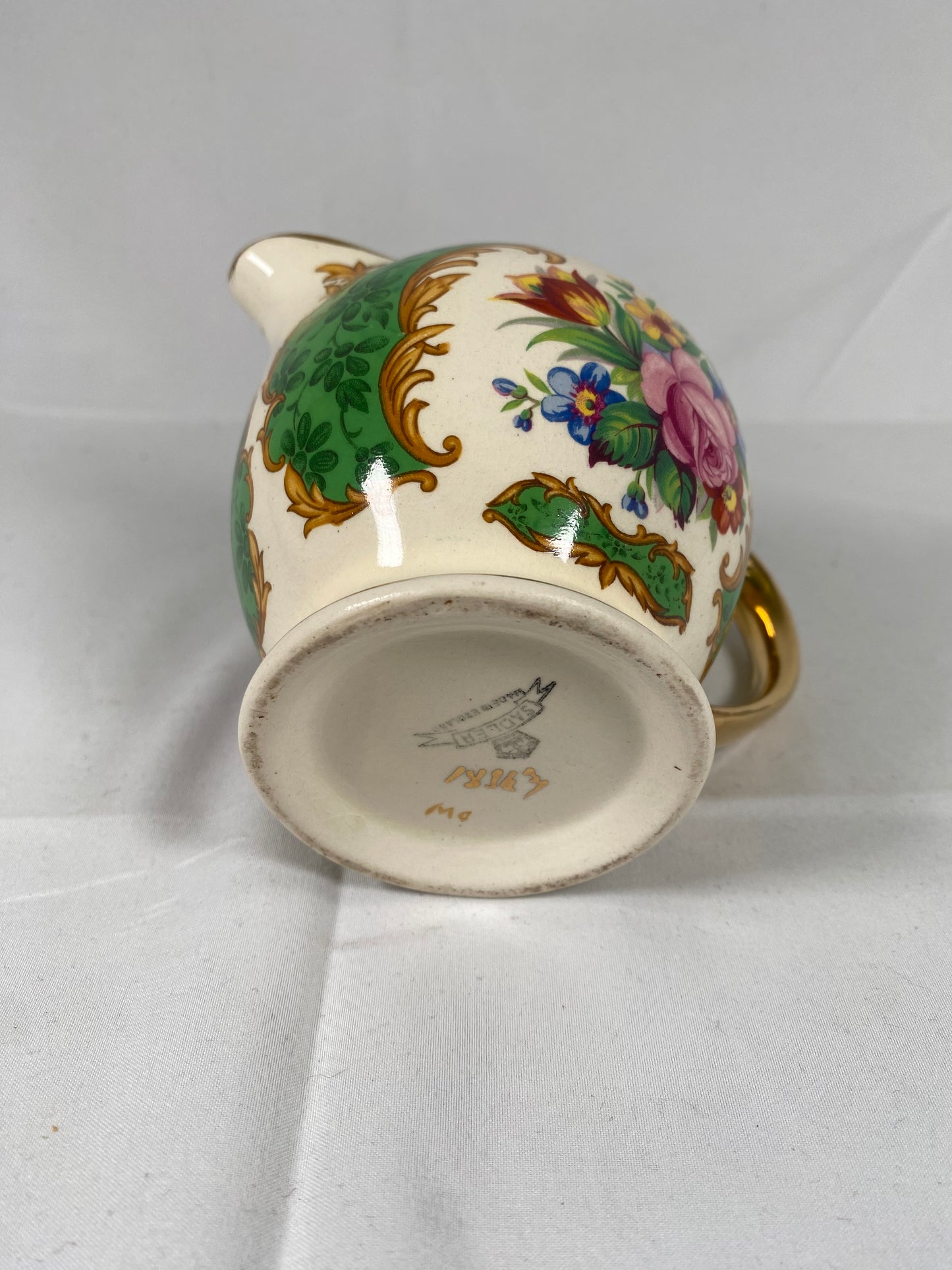 罕见的 Sadler England 绿色花卉茶壶、糖罐和奶油罐 3 件套
