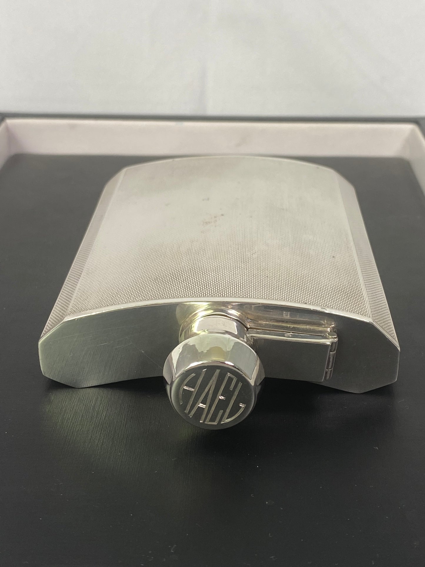 George VI sterling silver flask by F Burton Crosbee c 1941